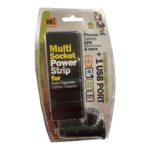 Multi Socket Power Strip Car Adapter with USB Port - Black